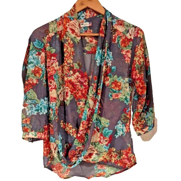 Kut‎ from the Cloth grey chiffon floral blouse SZ XS Made in the USA  Career - Picture 1 of 7